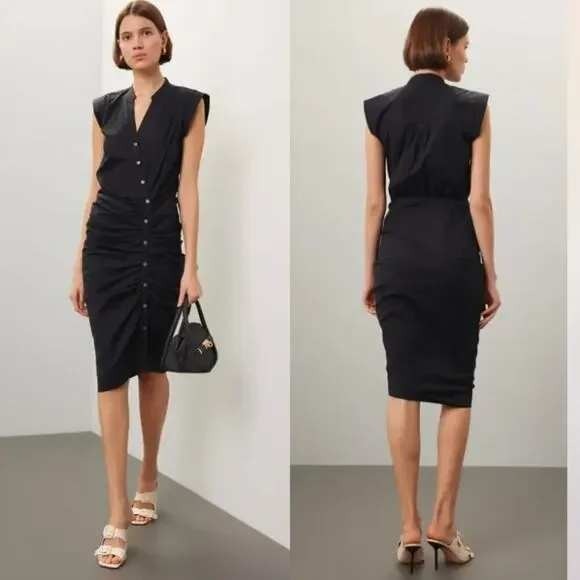 Veronica Beard Dresses & Skirts - Veronica Beard NWT Cap Sleeve Ruched Shirt Dress Black Size 4